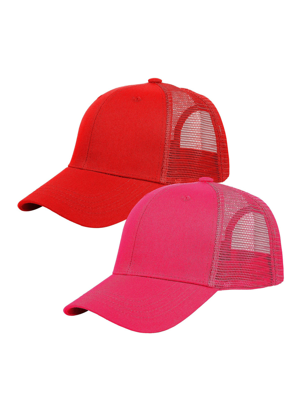 Trucker Hat Baseball Cap Structured Plain | 2 Pack, Hot Pink, Red | Size OS